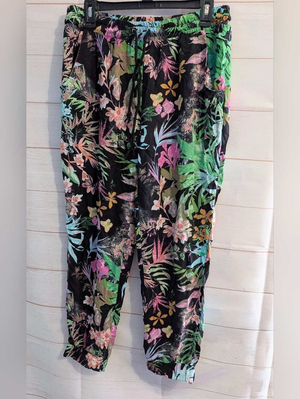 INC International Concepts Floral Black Multi-Color Elastic Waist Pants Size XL